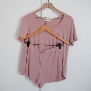 Barefoot Dreams Pink Short Sleeve Tee and Shorts Pajama Set